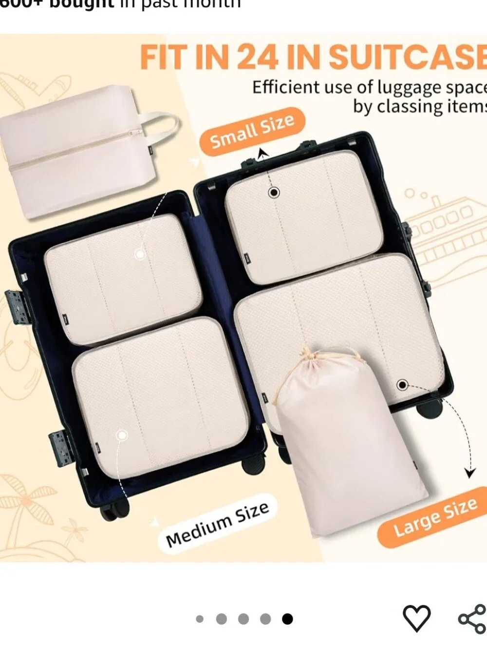 Hotor Travel Packing Cube Set - Cream Organizer Bags (6 pcs)